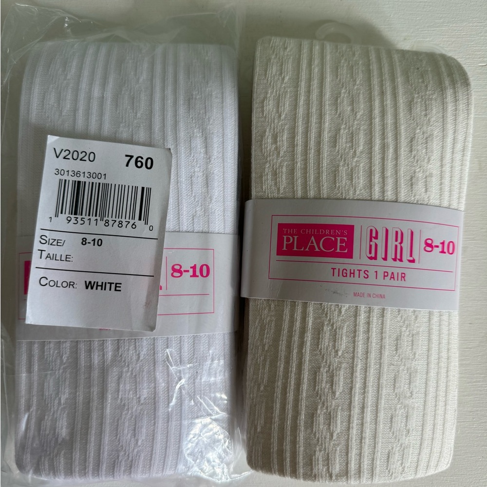 NWT Children’s Place Girls Knit Tights Size 8-10 White and Off White